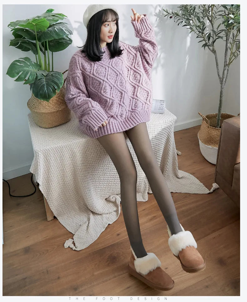 Elegant Fleece-Lined Thermal Tights for Women - Winter Essential Slim-Fit Pantyhose