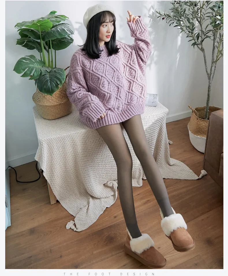 Elegant Fleece-Lined Thermal Tights for Women - Winter Essential Slim-Fit Pantyhose