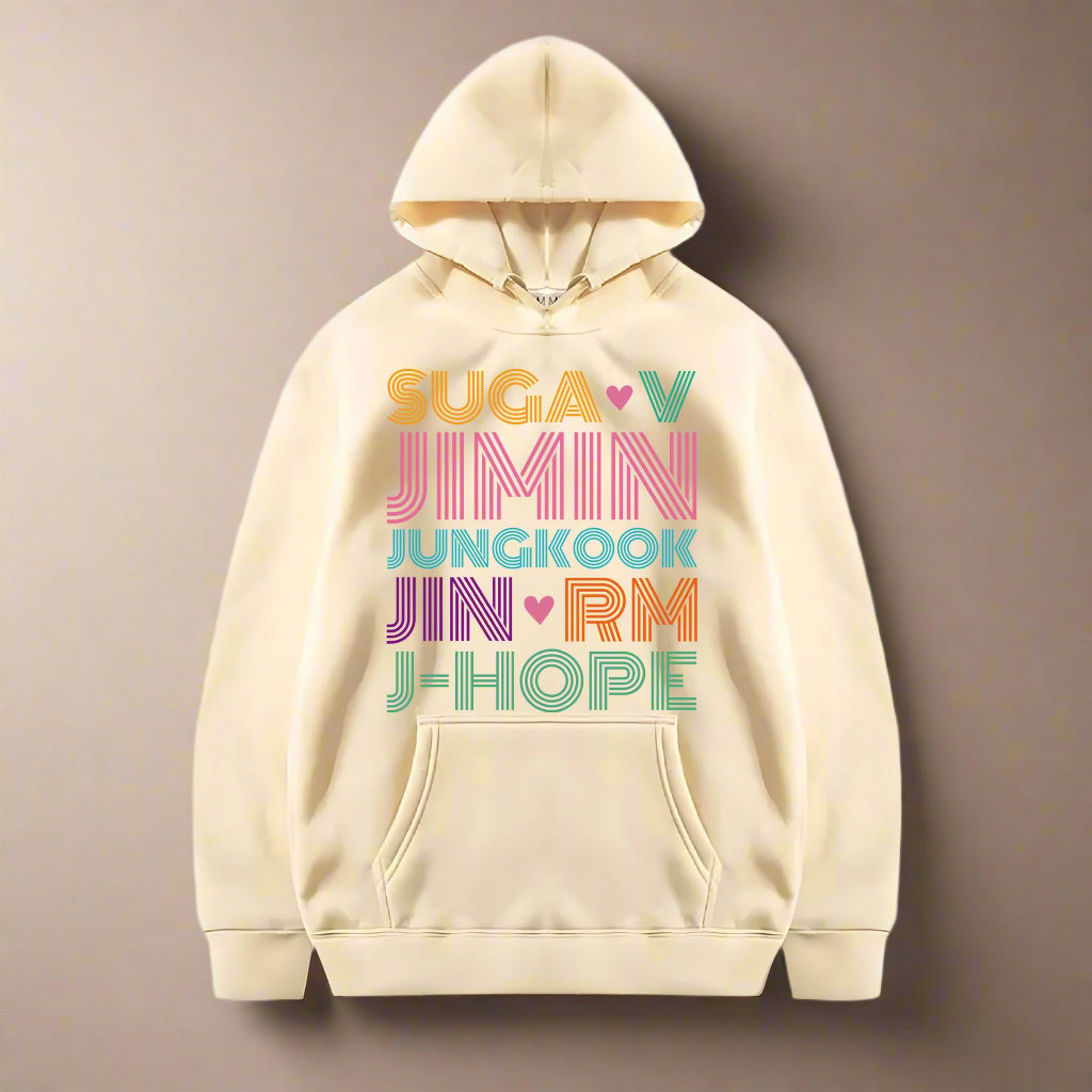 BTS Jungkook Suga Jimin V RM j-hope Jin Members Name Hoodie