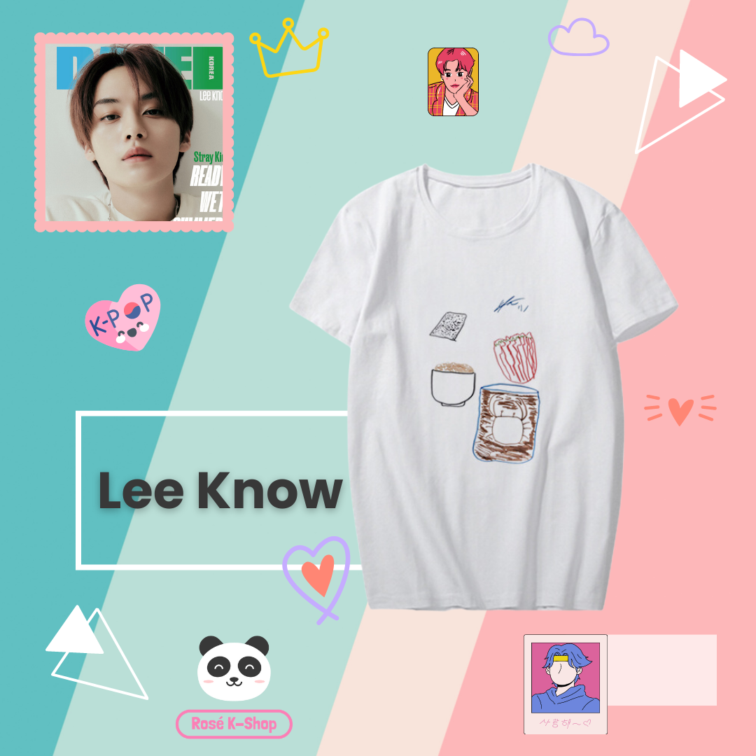 STRAY KIDS Felix, Lee Know, Hyunjin, Bang Chan, I.N, Changbin, Han & Seungmin's Chef's Special T-Shirt - Featuring Personal Hand-Drawn Favorite Food and Signature LIMITED EDITION