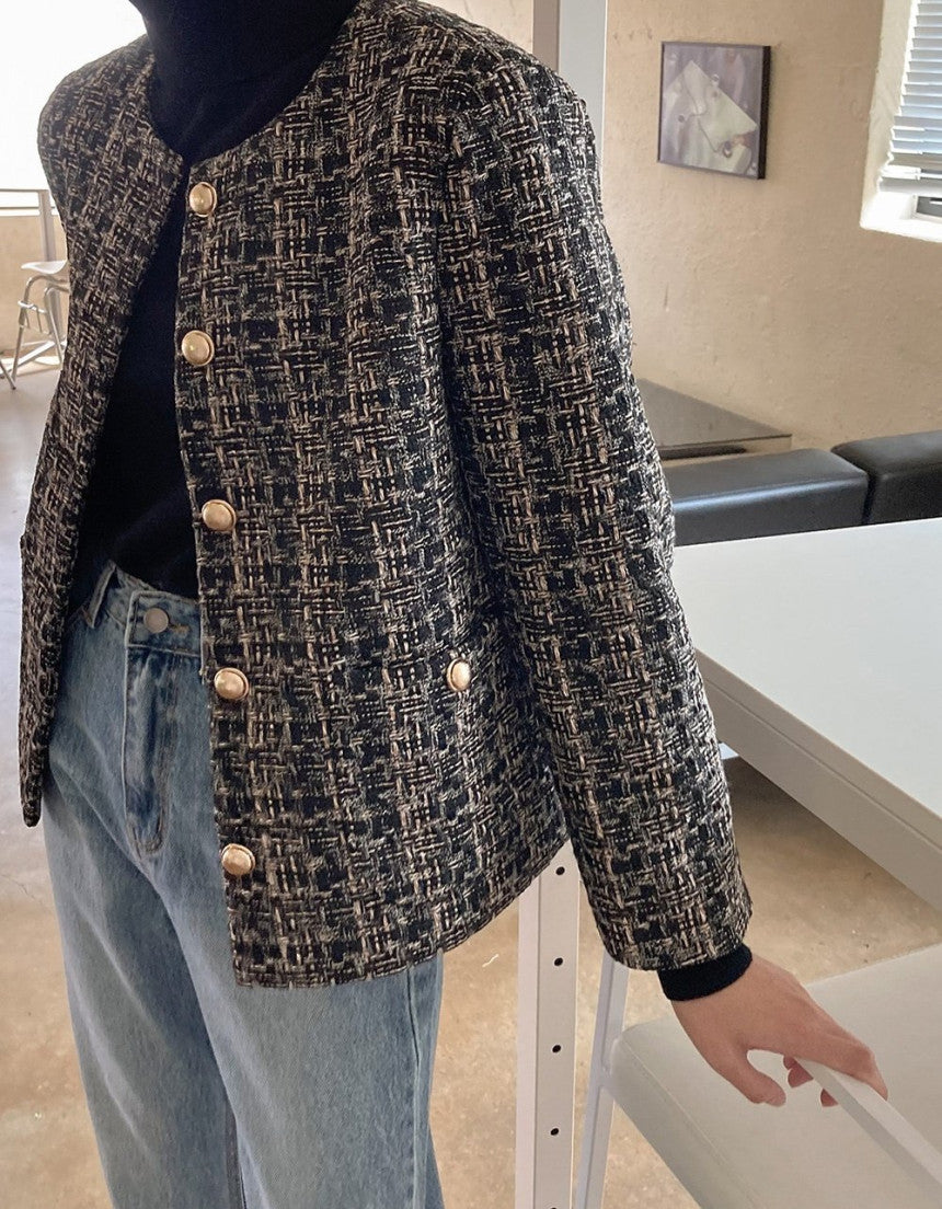 High Fashion Style Casual Tweed Jacket - Rosé K-Shop