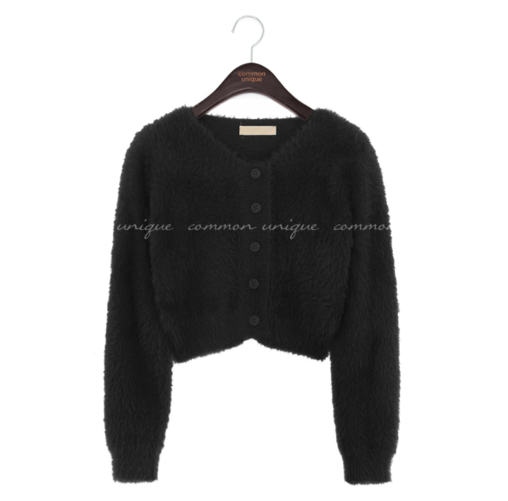 Common Unique - Button-Up Fuzzy Cardigan (BLACKPINK Jennie, Apink Bomi and Namjoo Wears) - Black / One Size - Rosé K-Shop