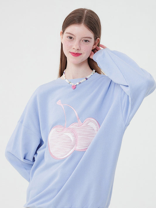 KIRSH Korea - Knit Big Cherry Sweatshirt - Ice / 1 - One Size - Rosé K-Shop