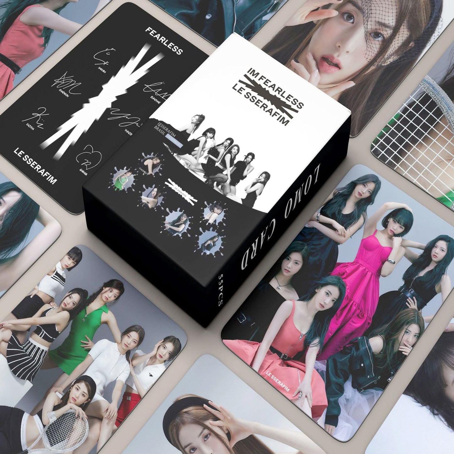 LE SSERAFIM | UNFORGIVEN, FEARLESS, ANTIFRAGILE & 2023 Season's Greetings Photo Card Sets (1 Box = 55 Cards! 🫶)