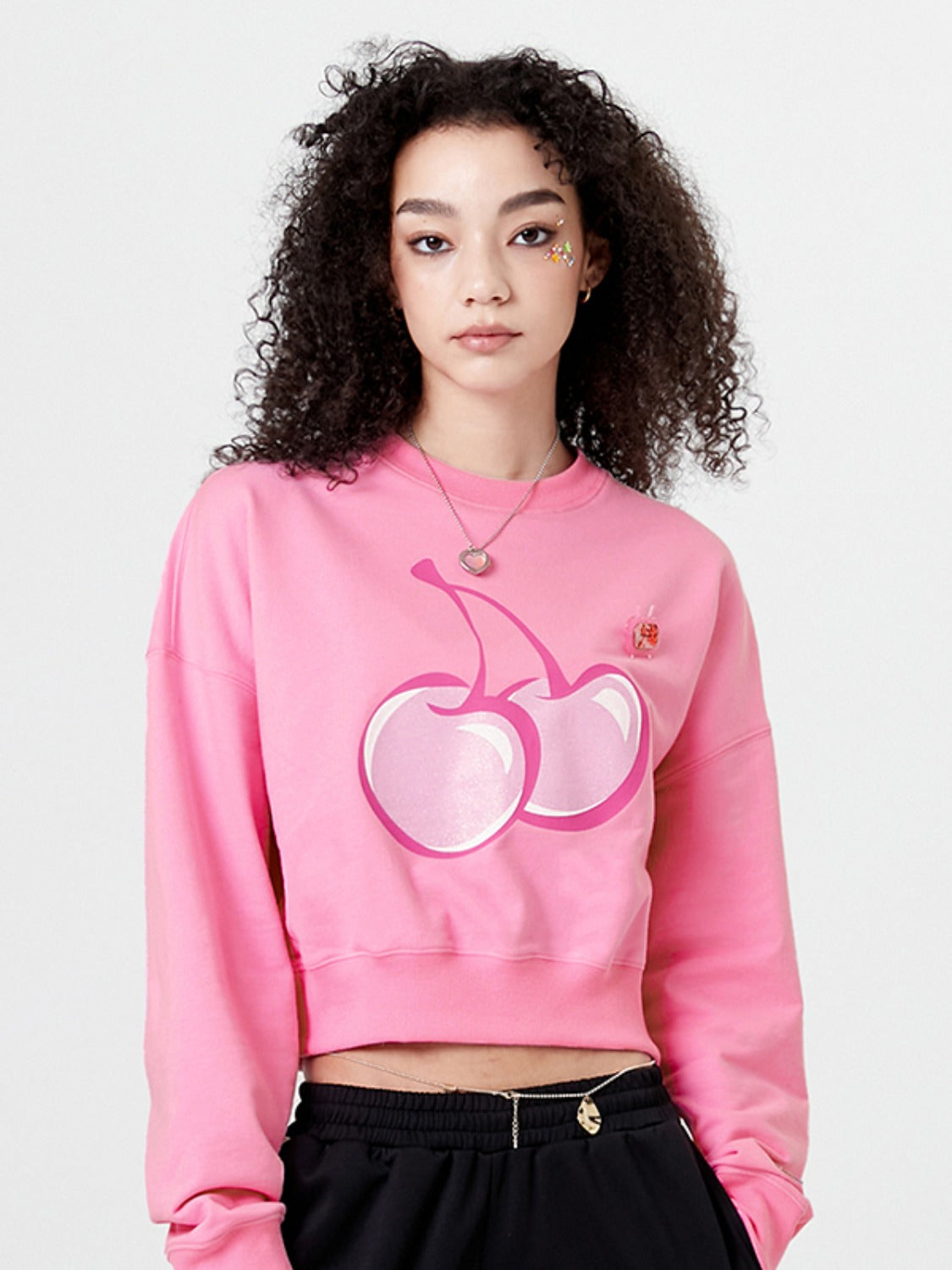 KIRSH X POLAROID - Big Cherry Crop Sweatshirt - Pink / S - One Size - Rosé K-Shop