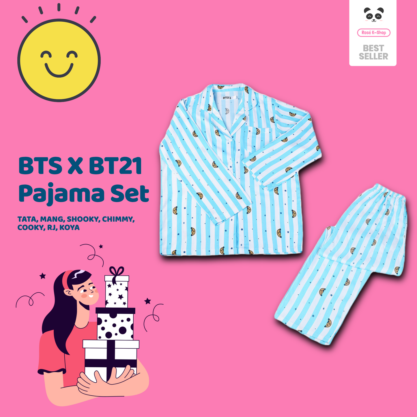 BTS X BT21 Pajama Set - SHOOKY / L - Rosé K-Shop