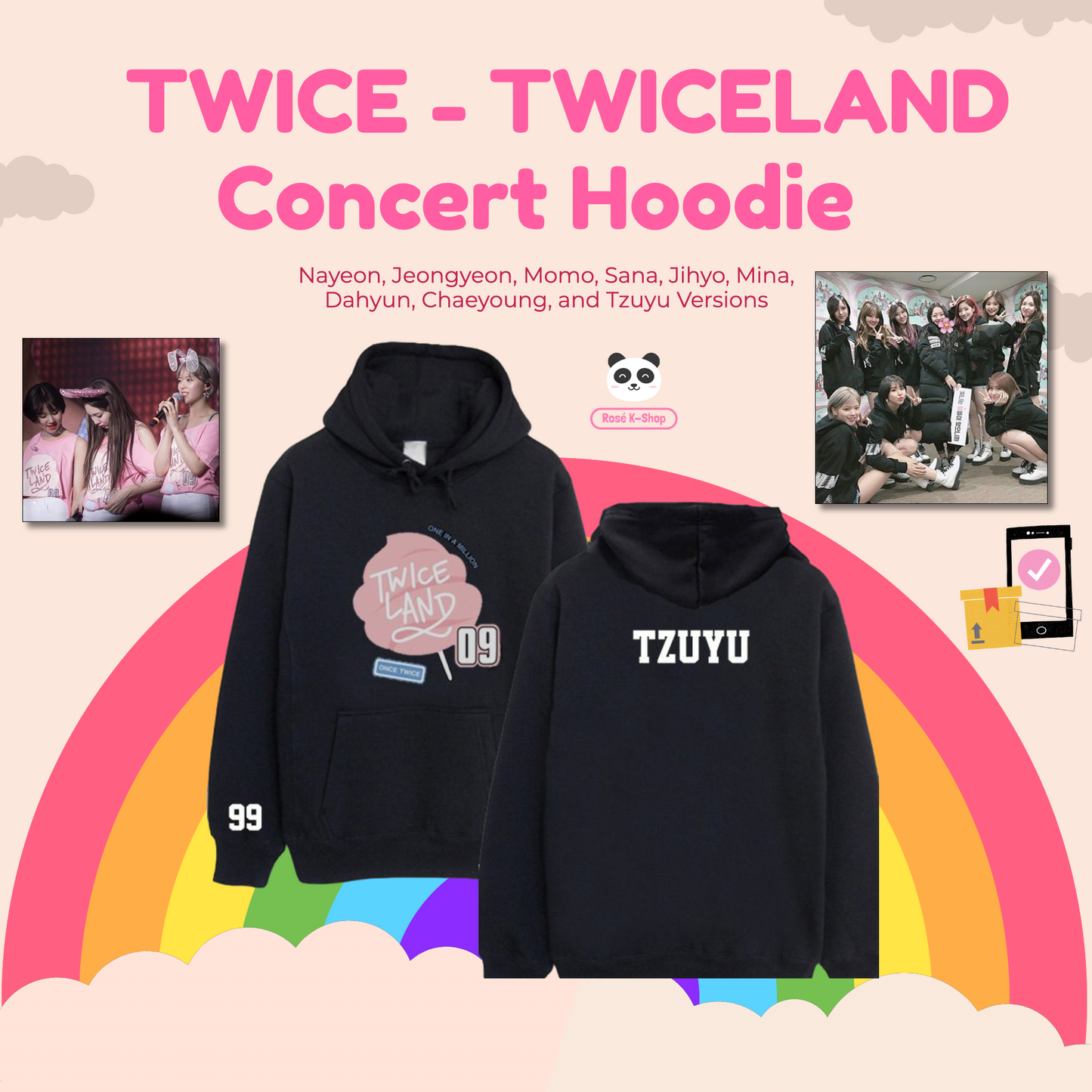 TWICE - TWICELAND Concert Hoodie | Nayeon, Jeongyeon, Momo, Sana, Jihyo, Mina, Dahyun, Chaeyoung, and Tzuyu Ver. - Rosé K-Shop