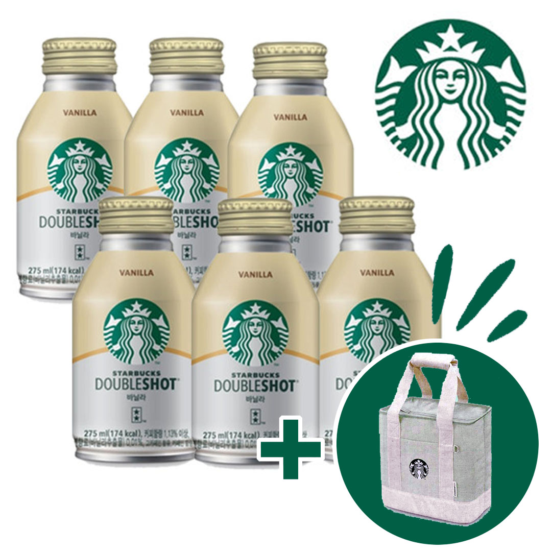 Starbucks Korea Double Shot Espresso Vanilla 275ml x 6 + Limited Mint Color Tote Bag - Rosé K-Shop